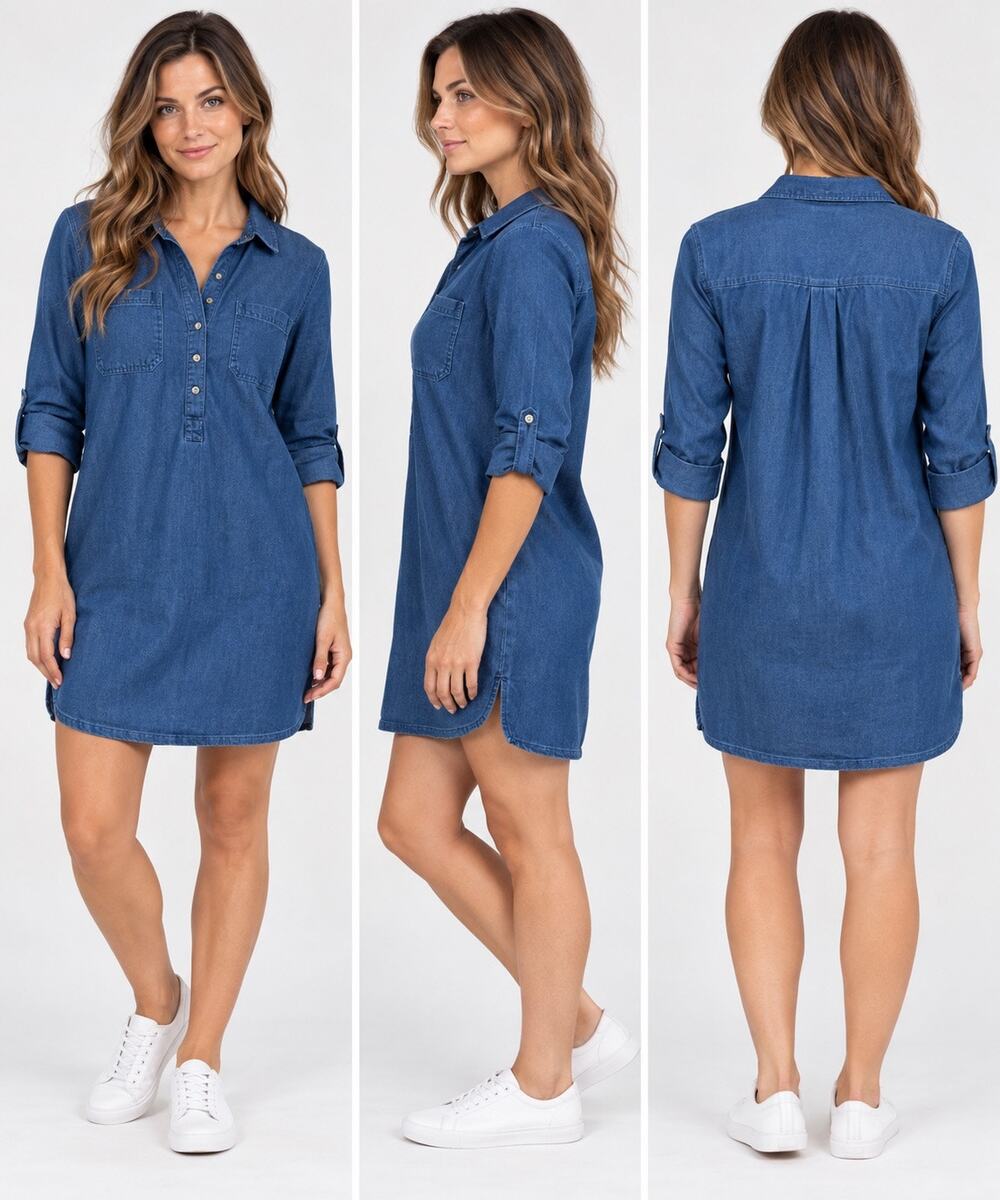 NWT Old Navy Size M Dark Wash Chambray Shirt Dress Denim Popover Long Sleeve